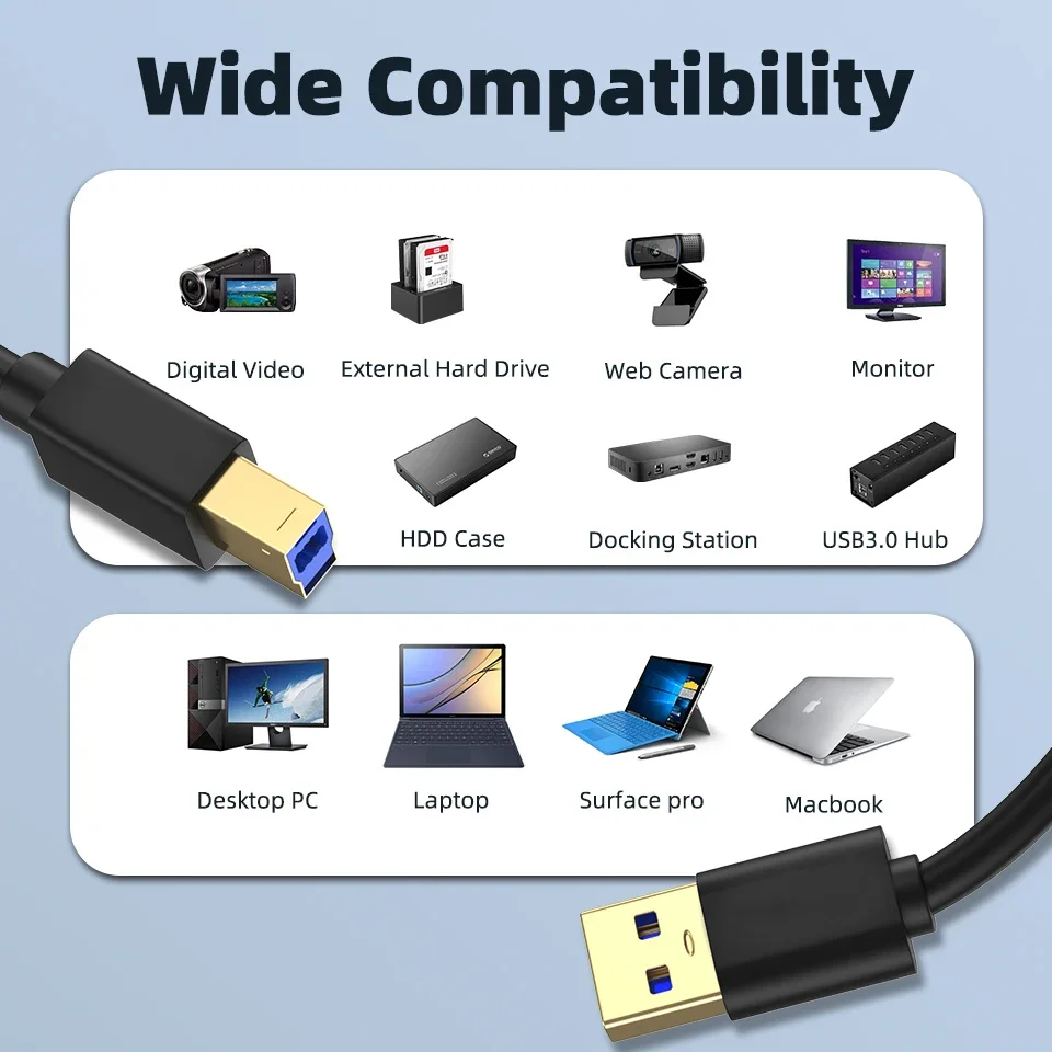 High-Speed USB 3.0 Printer Cable - Durable Extension