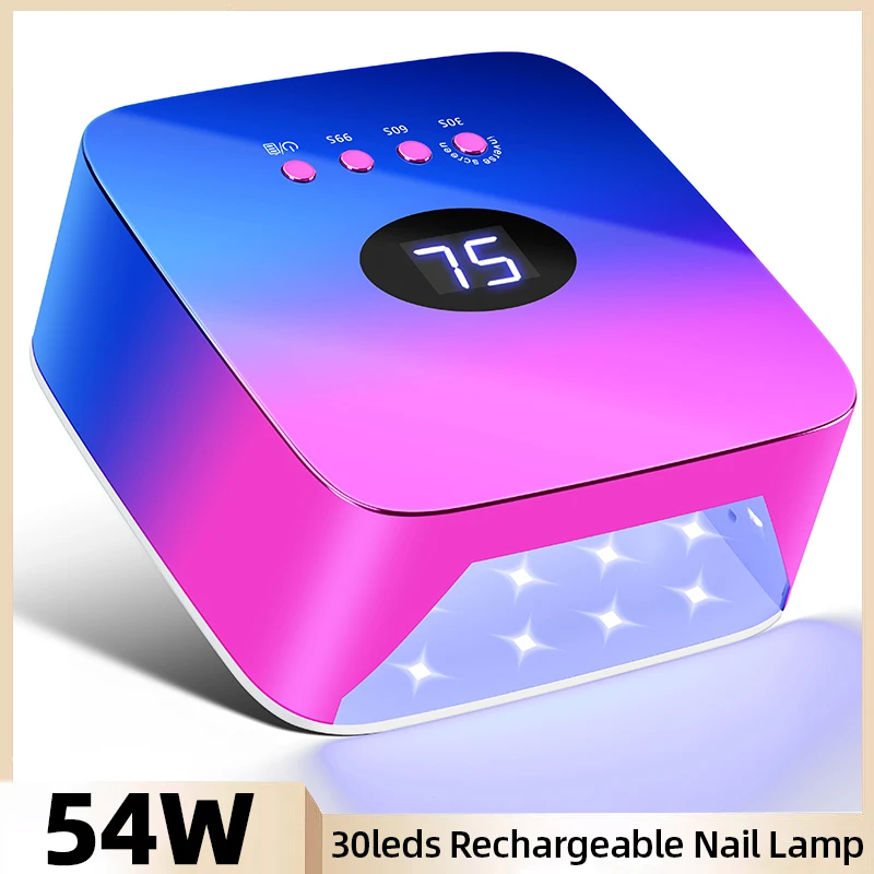 

UV LED Nail Lamp 54W Rechargeable Nail Dryer For Curing Polish Gel Wireless Manicure Machine With Smart Sensor Nail Salon Tools