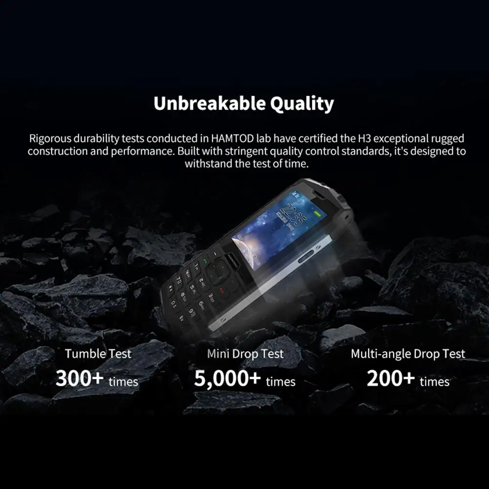 HAMTOD H3 Rugged Phone 2.8 inch T107 ARM CortexTM A7 128MB ROM 48MB RAM Quad-core 1.0GHz 2000mAh Battery 4G VoLTE SOS Cellphone