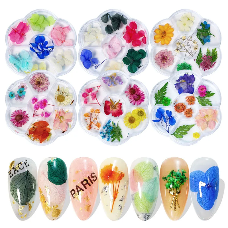 

6 Grids Colorful Floral Sticker Nail Art Decoration 3D Charm DIY Leaf Flower Gel Polish Manicure Jewelry Tips