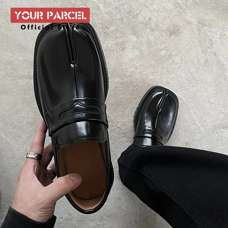 Split Toe Hufeisens chuhe für Herren dicke Sohle Lefu Schuhe Tabi Schuhe Lack leder koreanische Version Trend lässige Lederschuhe