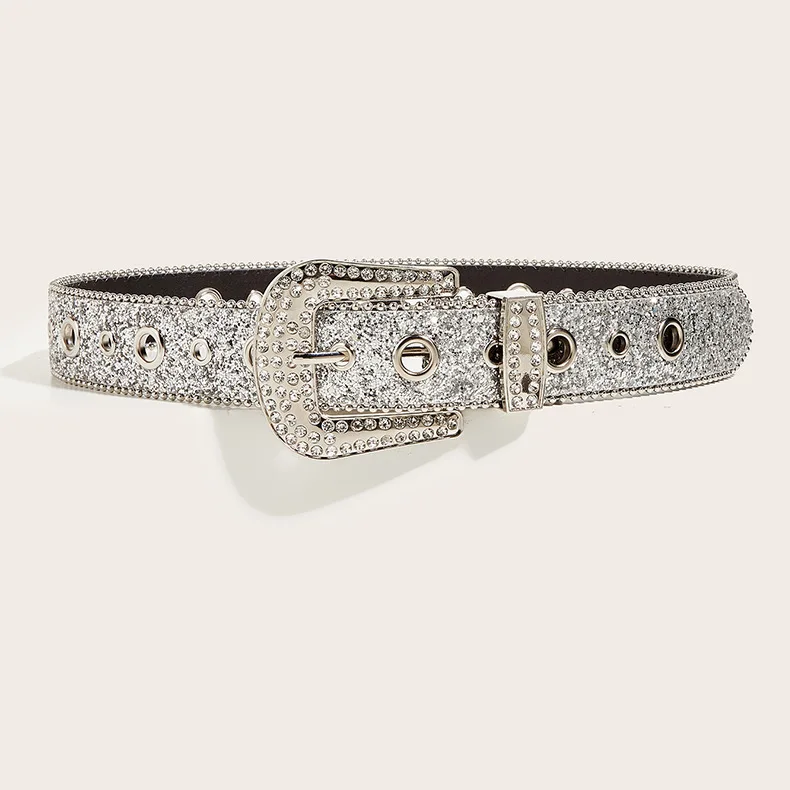 Rhinestone Western Cowgirl Belt - Y2K Sparkling PU Leather Accessory for Women