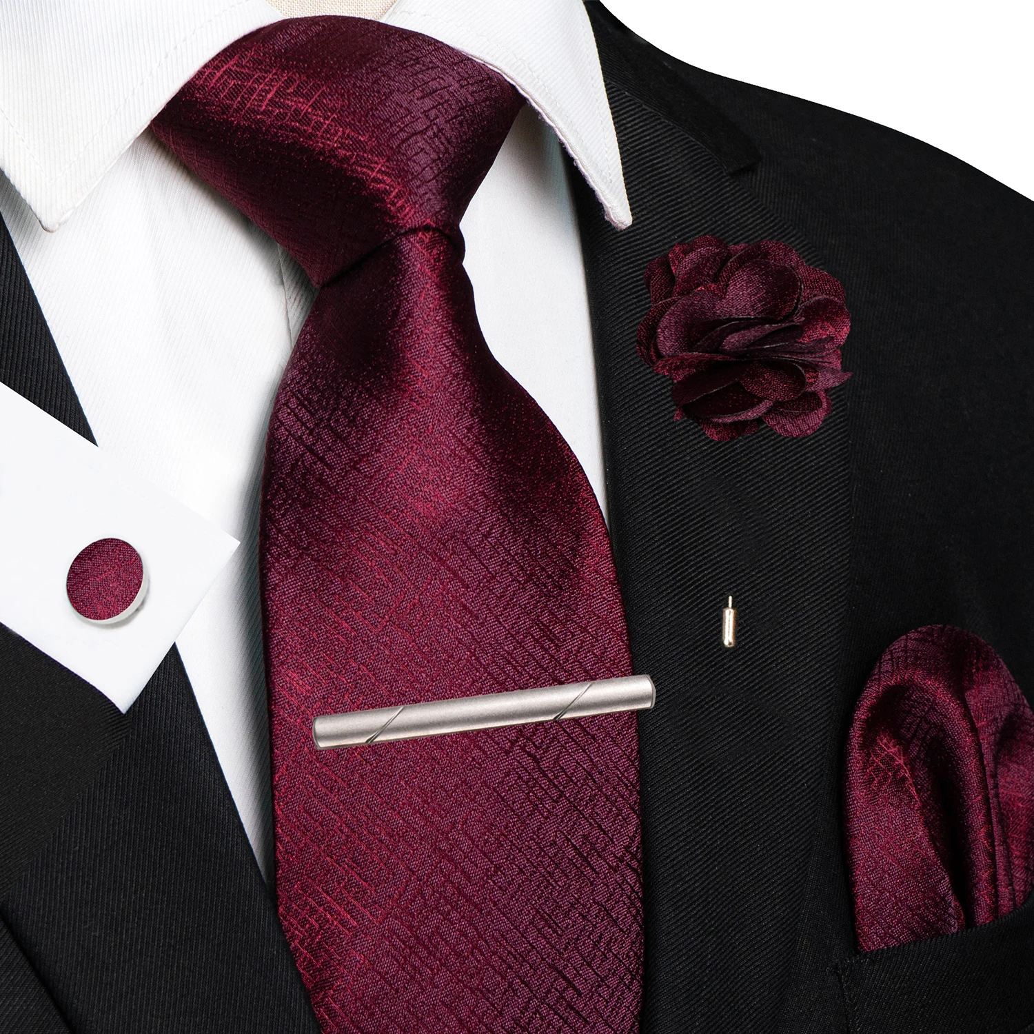 Men's Ties Tie Pin Pocket Square Cufflinks Tie Clip Set