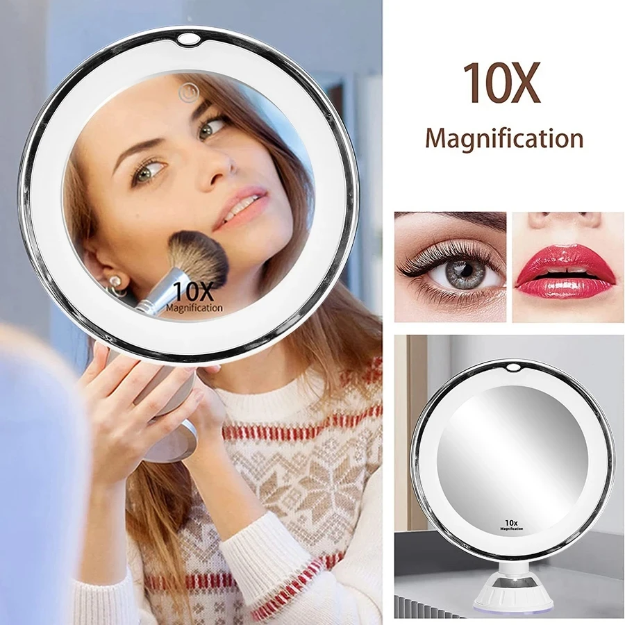 10X Magnifying Makeup Mirror with LED Light Adjustable HD Vanity Mirror 360 Degree Rotatable Bedroom Bathroom Cosmetic