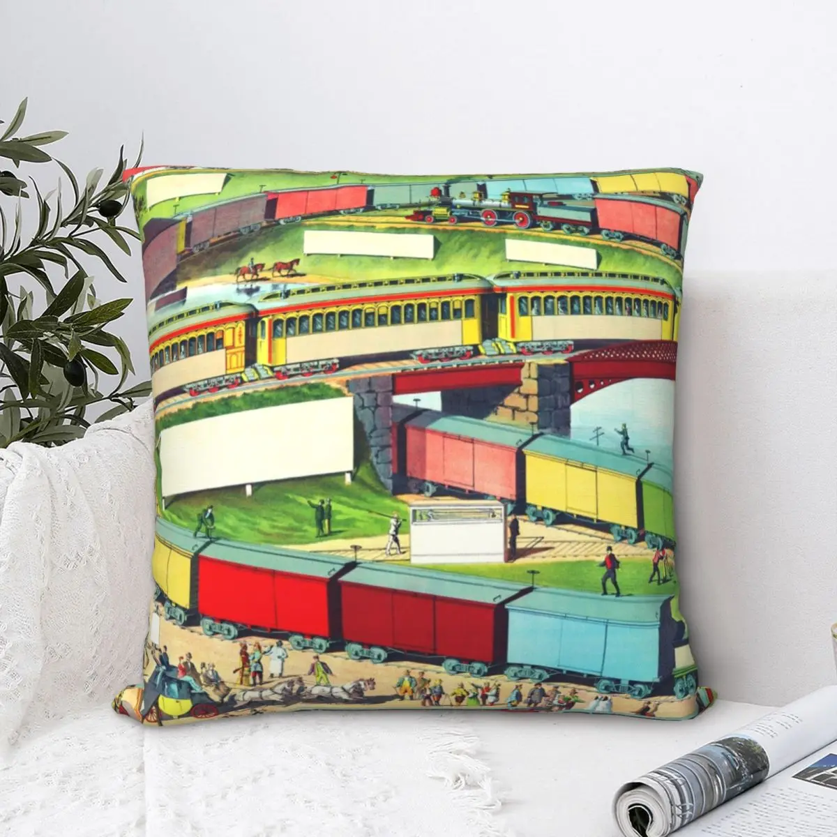

Zig-zag Passenger And Freight Train Square Pillowcase Polyester Pillow Cover Velvet Cushion Decor Comfort Throw Pillow for home