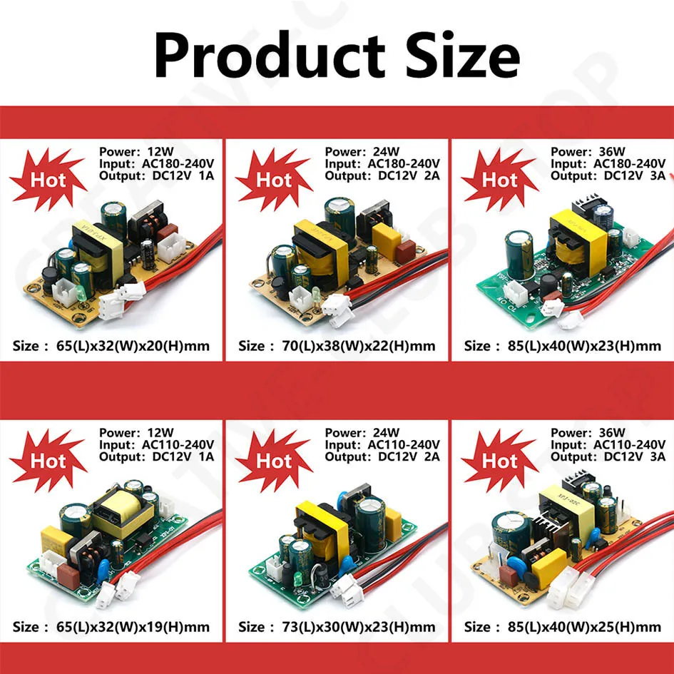 Description Picture 4 of itemLED Driver 220 to 12V 1A 2A 3A 5V 2A 24V 32V LED adapter Power Supply Power converter Light Transformers For LED Strip Lights