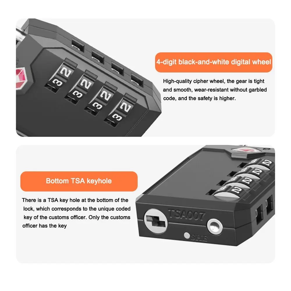 Description Picture 5 of itemTSA 4 Digit Combination Lock Zinc Alloy Anti-theft Customs Password Lock Wire Rope Padlock Travel Suitcase Luggage Coded Lock