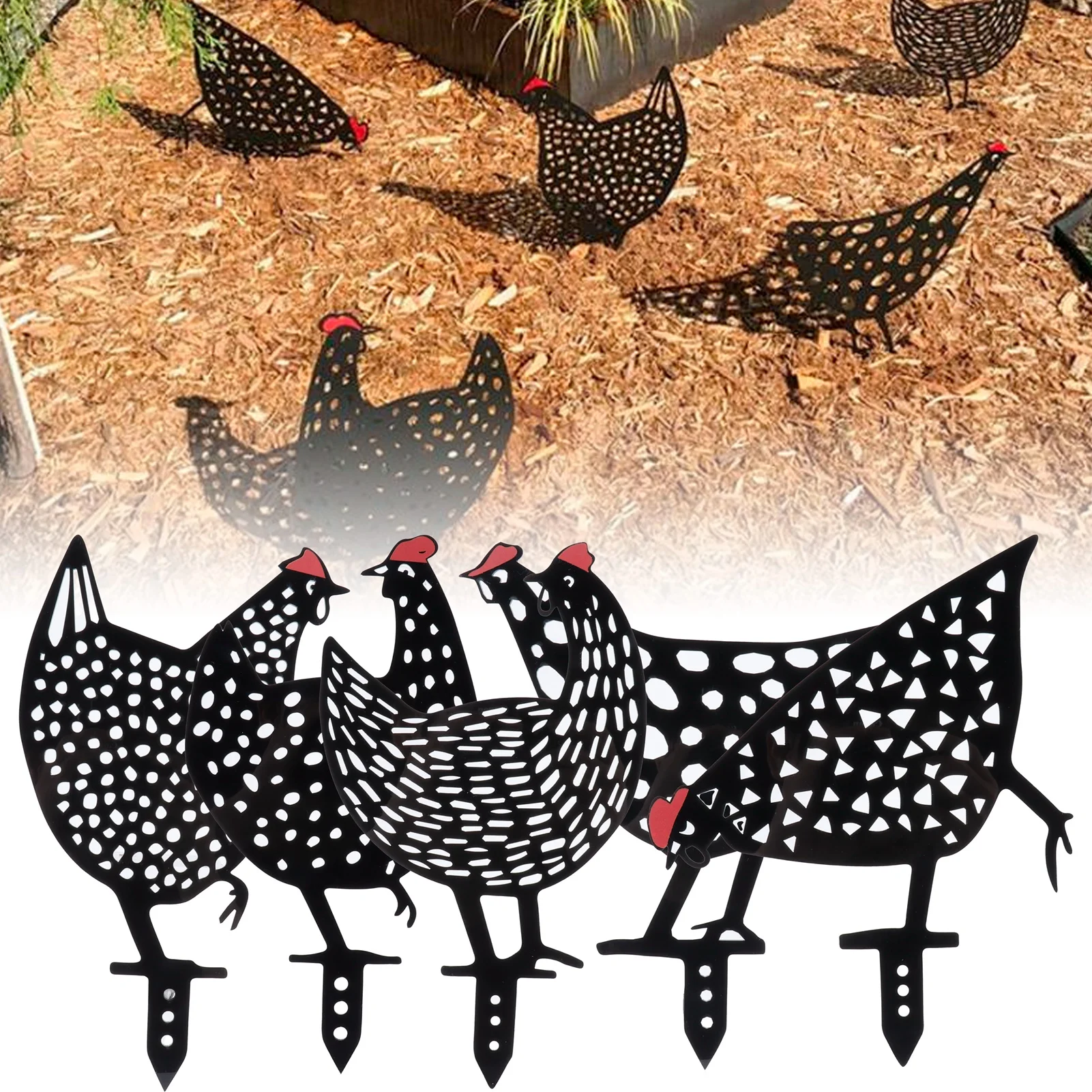 Black chicken stakes set acrylic animal shape statues decoration 5Pcs for outdoor garden yard garden art decor animal sculpture decorations