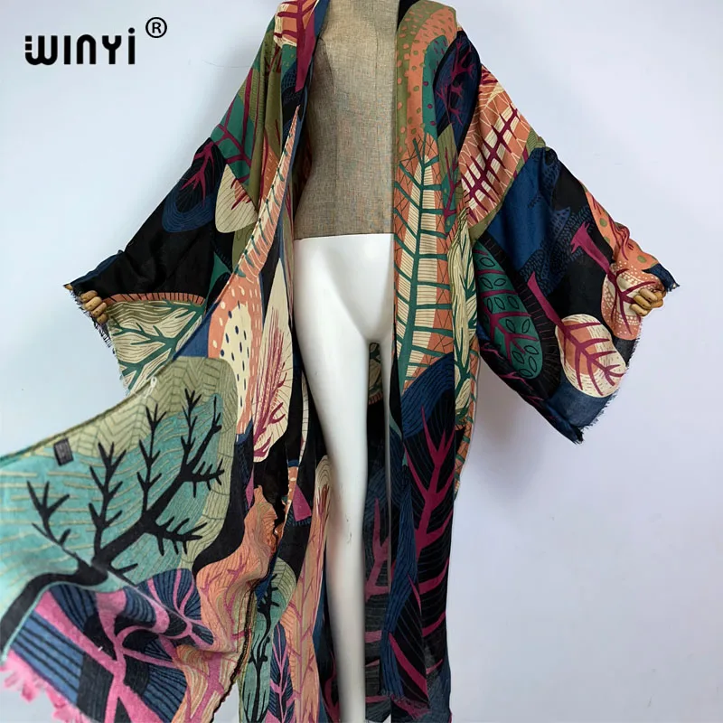 Winyi Kimono Boho Print Strand Cover-Up Elegante Jas Sexy Afrika Jas Strand Outfits Voor Vrouwen Perspectief Vest Strandkleding