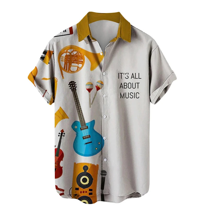 thumbnail image 1 of Camisas para hombre con estampado de guitarra musical, camisetas de rock, hip hop, ropa masculina, manga corta, cuello en V, camisas de playa Ahloa, camisa social masculina, 1 of 5