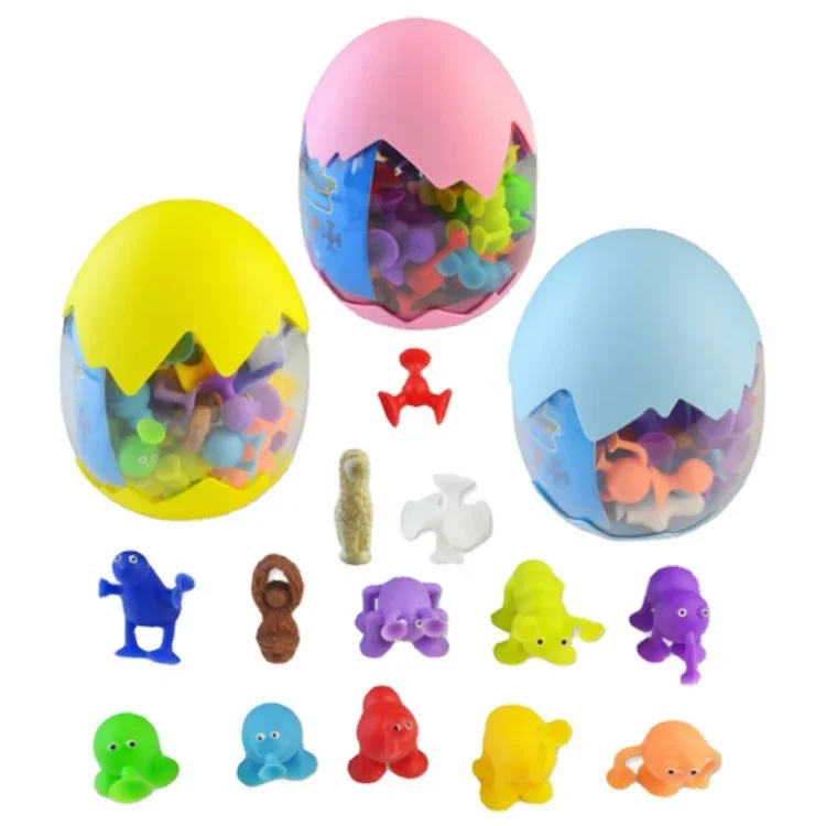 Versatile Silicone Building Blocks Puzzle Toys Bath DIY Egg Shell Shape Suction Cup Fun Educational Assembling Game For Kids