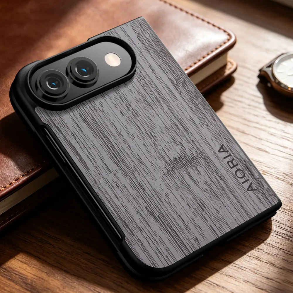Elegant Wood Grain PU Leather Phone Cover - Premium Case  Coque Capa