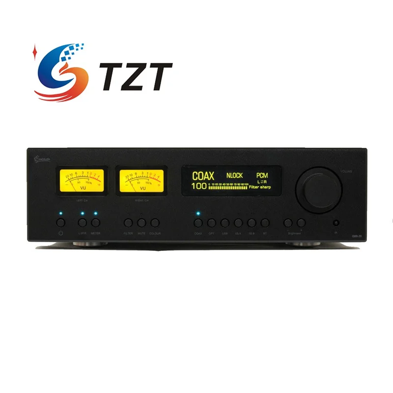 TZT Leafaudio 블랙 CMD29 듀얼 AK4499EX DSD 밸런스드 오디오 디코더 DAC 블루투스 (먼도르프 콘덴서 + 노란색/파란색 VU 미터용)