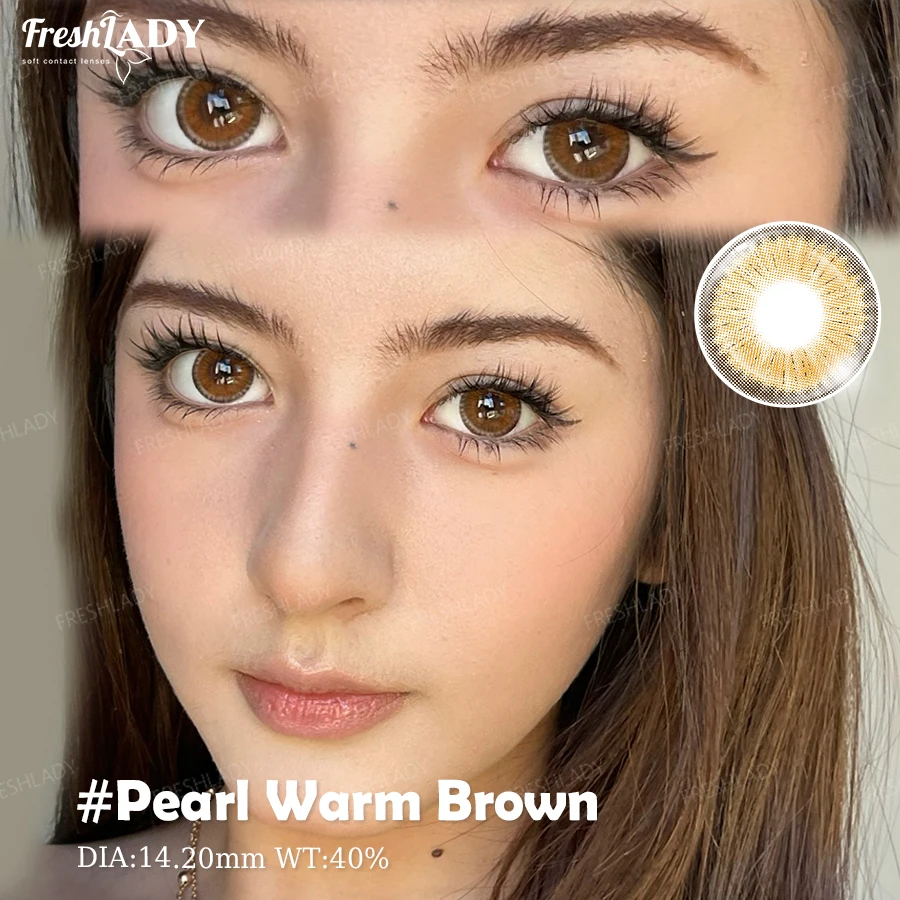 Pearl Warm Series Colored Contact Lenses - Natural Brown & Blue, Soft 14.2mm
