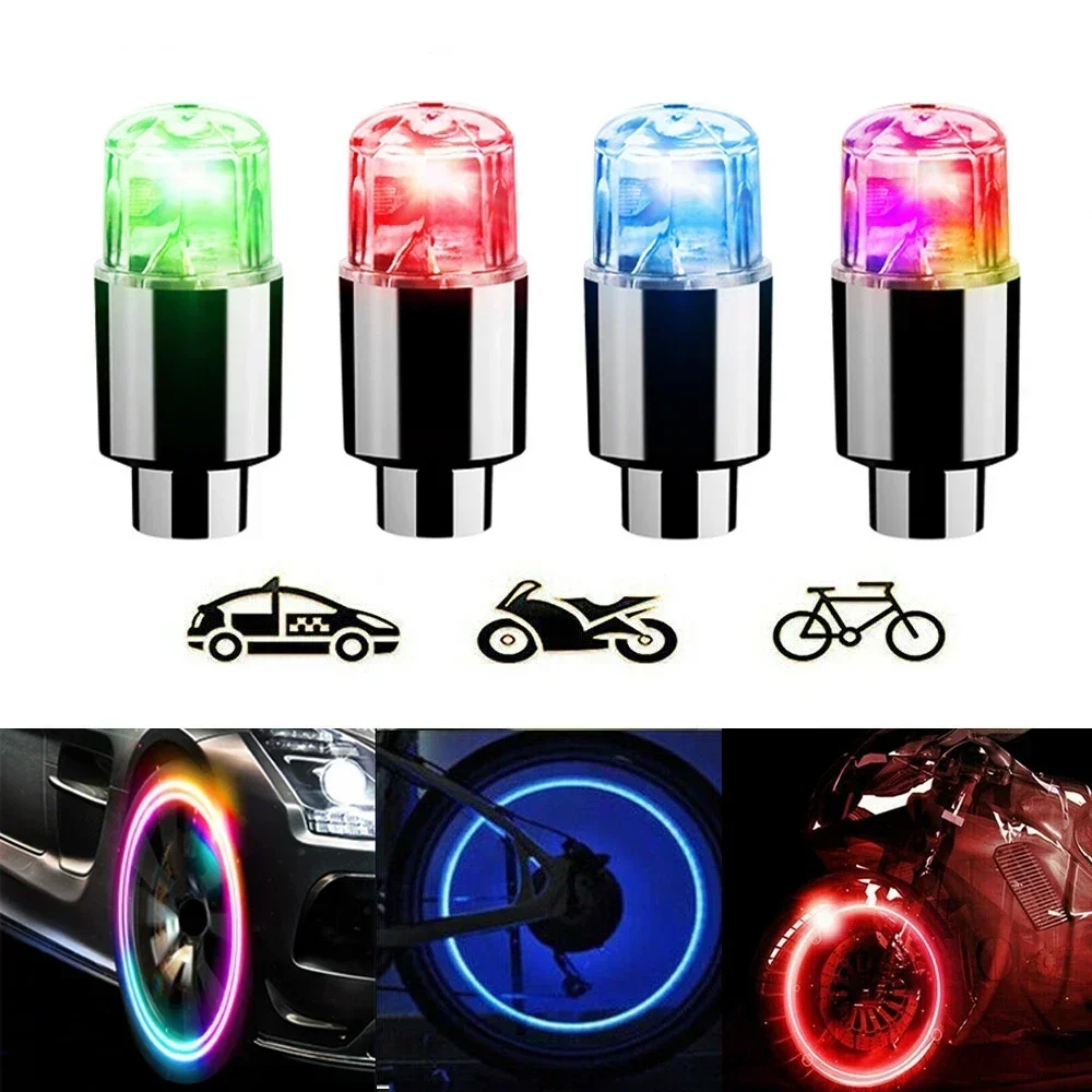 Par Tapones Valvula Pivotes Con Luz Llanta Auto Bici Moto