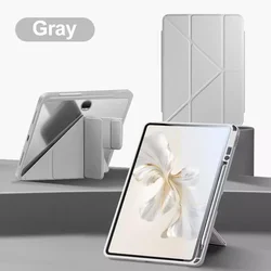 Clear Hard Back Smart Cover with Pen Holder Case - Premium PU+PC Material for Honor GT 11.5 2025 (GRAY)