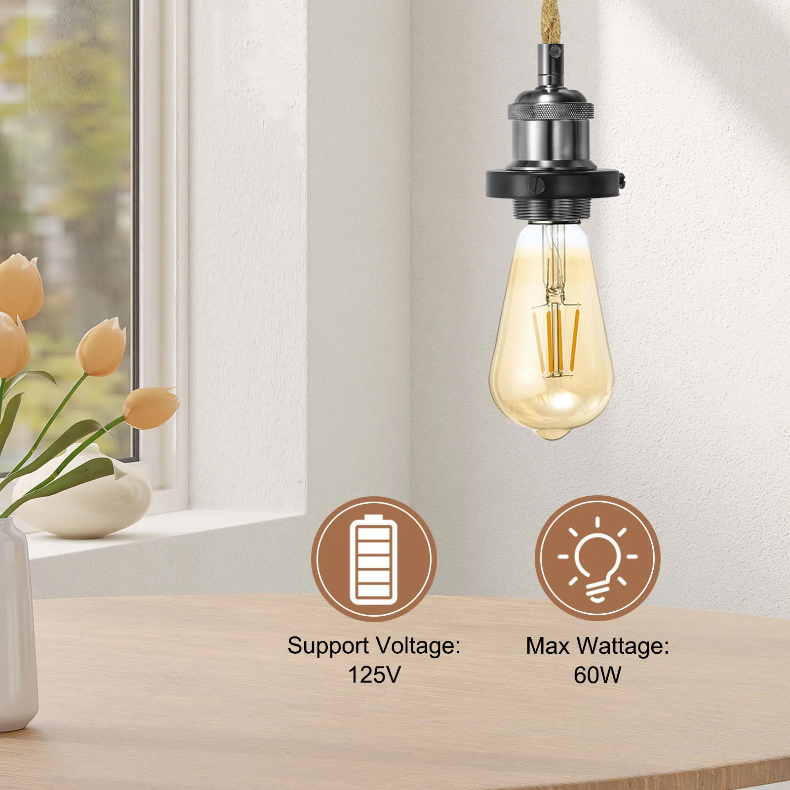 15.4Ft Pendant Light Cord Kit Plug in E26 Socket Hanging Light with Switch Wire Vintage Twisted Hemp Rope Bulb Socket Cord Cable
