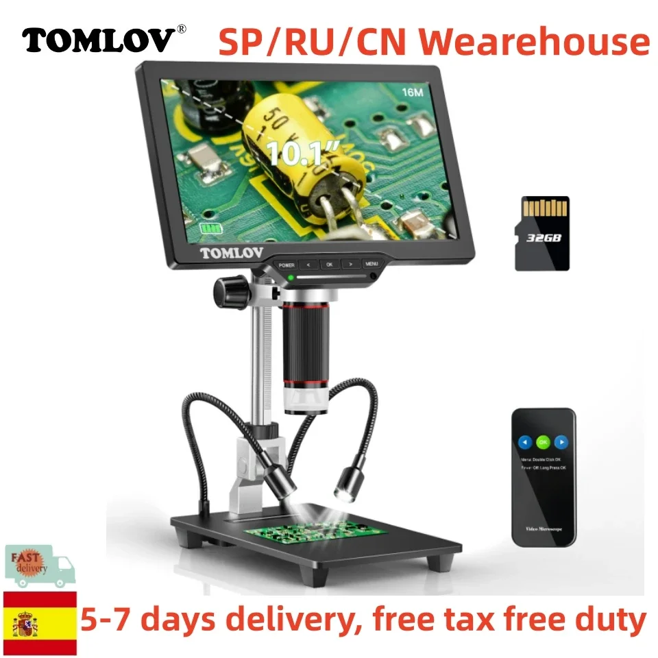 

TOMLOV DM202 Digital Microscope for Soldering 16MP 3X-1300X Electronic Microscopes HDMI Amplification Magnifier 10" Microscopio