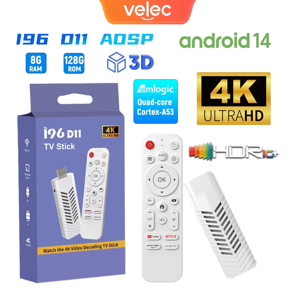 Velec 4K Streaming Stick Android 14 Smart TV Box Dual-Band WiFi, Portable Media Player for Netflix YouTube Premier HD Smart TV