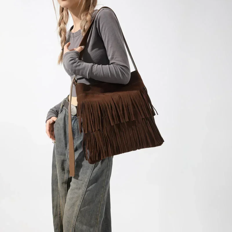 Tassel personality fashion leisure Handbag 2024 Hot sale crossbody shoulder bag high quality Female designer Student School Bag