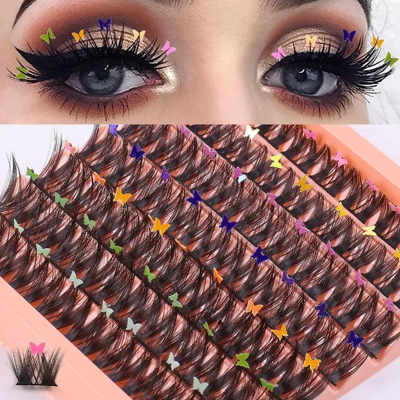 

Hot Sale False Eyelashes Segmented Big Capacity Thick Cross Faux 3D Mink Lashes Party Halloween Butterfly Glitter Fake Eyelashes