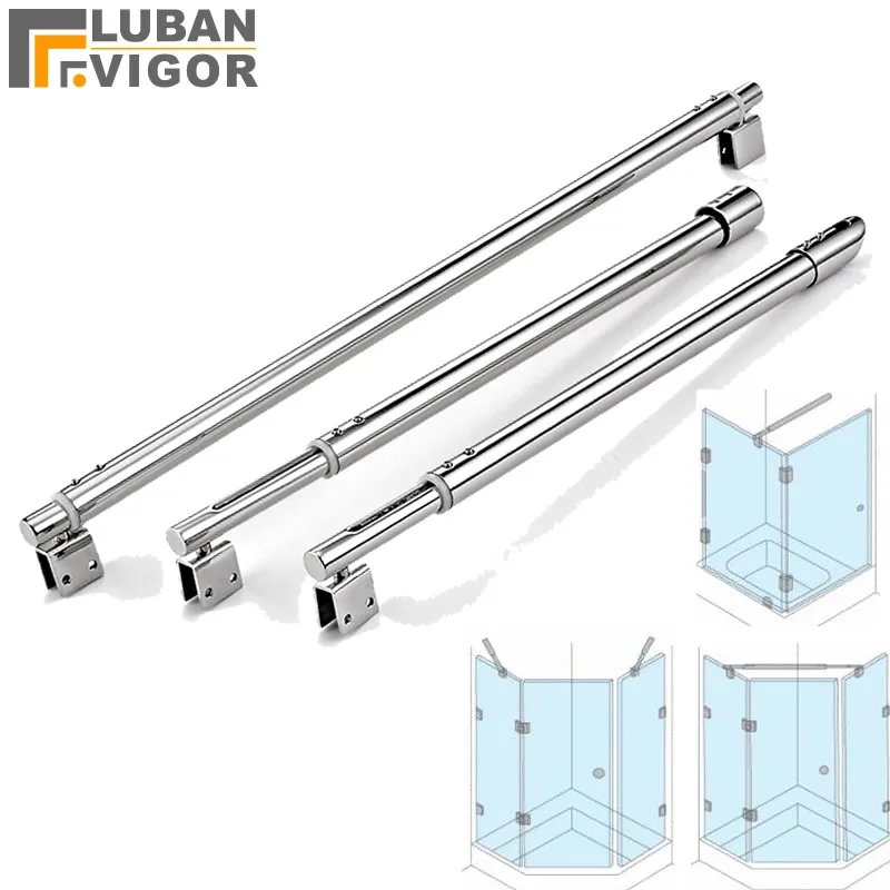 Stainless Steel Clips Shower Glass Door Fixed Rod Clamp Bathroom Glass Support Bar Adjustable Length