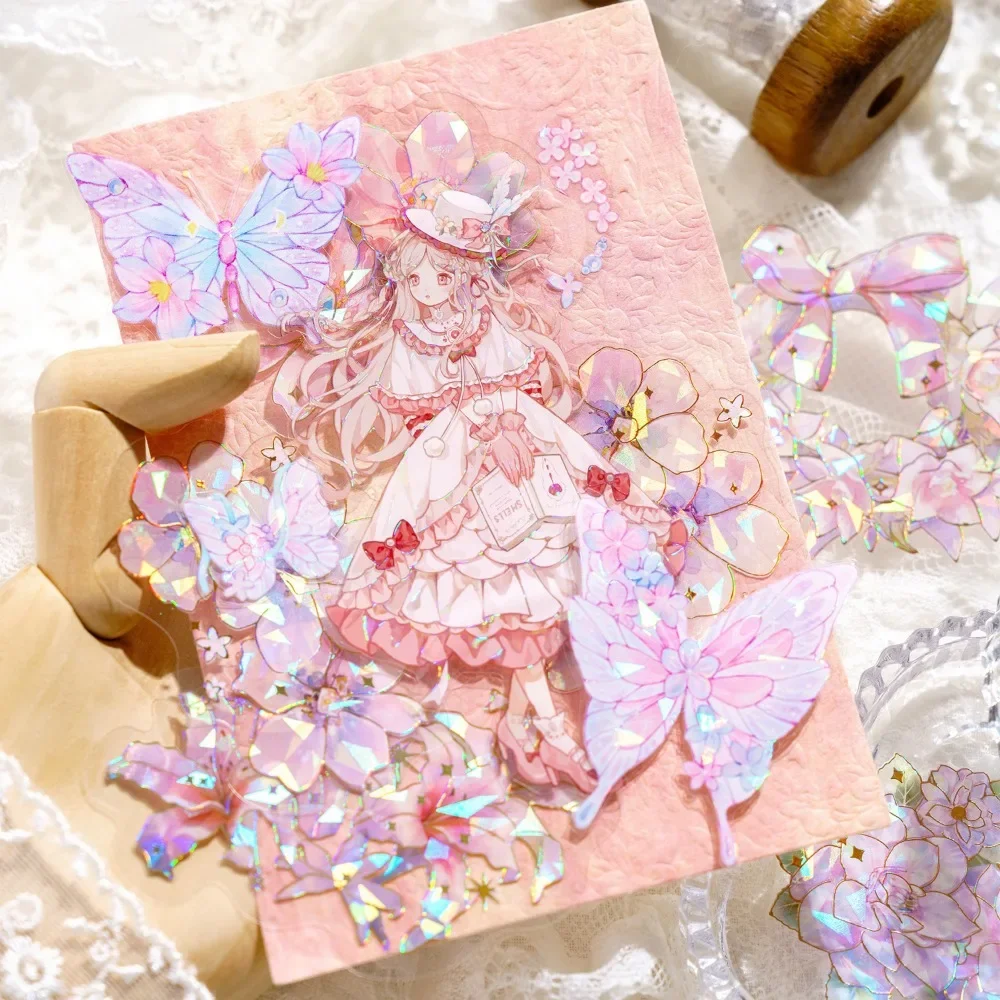 

Exquisite Flower Sticker Ice Crystal Laser Gold Craft Laptop Stickers Material Paper Aesthetic Planner Scrapbooking Supplies