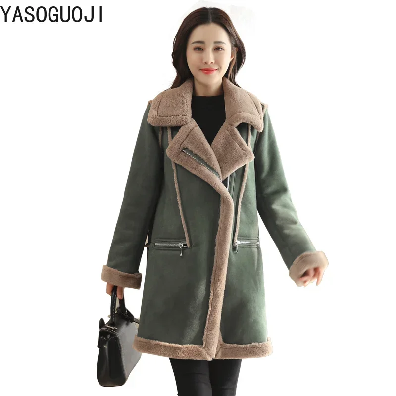 

New Winter Elegant Thicken Warm Long Coats and Jackets Women Casual Cotton Padded Spliced Suede Fabric Coat Women Clothes