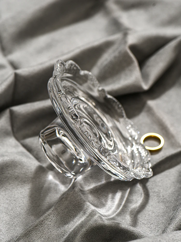 Vintage Transparent Glass Dessert Plate, Jewelry Display Storage Trays, Lace Candle Holder, Home Decoration, Photography Prop - Image 4