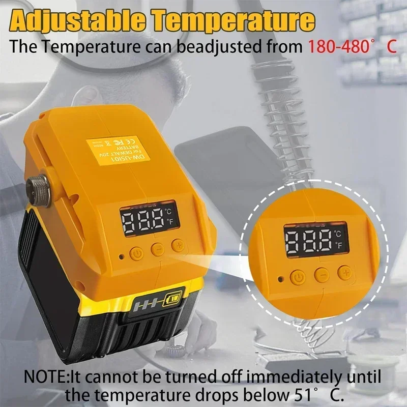 Saldatore senza fili per batteria DeWalt 18 V/20 V, riscaldamento rapido, temperatura regolabile, stazione di saldatura digitale LCD 60 W per fai da te, riparazione di elettrodomestici, saldatura a