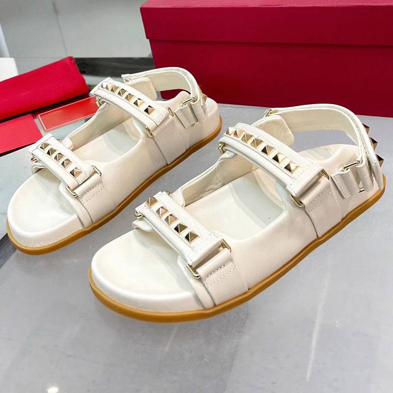 

Women Sandals Summer Rivet Upper Design Genuine Leather Material Open Toe Fairy Shoes Comfortable Versatile Female Shoes