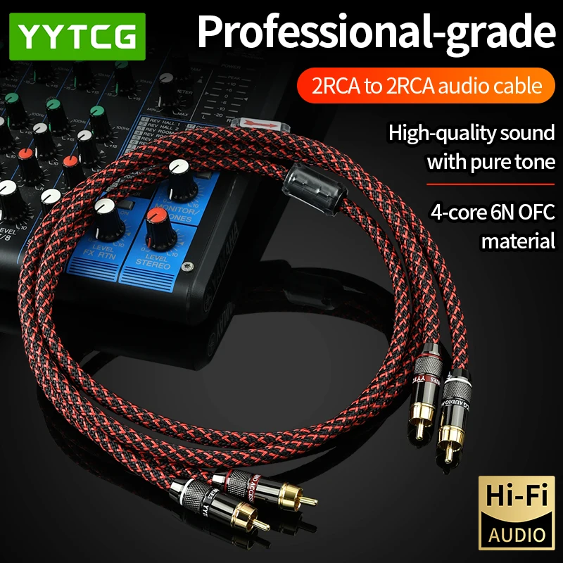 RCA Audio Cable 1 pair 2 RCA to 2 Interconnect Cables HIFI Stereo 4N OFC Male to Male For Amplifier DAC TV car audio