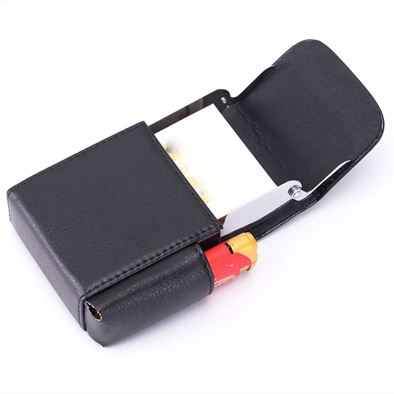 Men Supplies Smoker Smoke Tools Cigarette Box Lighter Holder Cigar Case Name Card Storage Container Nice Gift PU Leather 4
