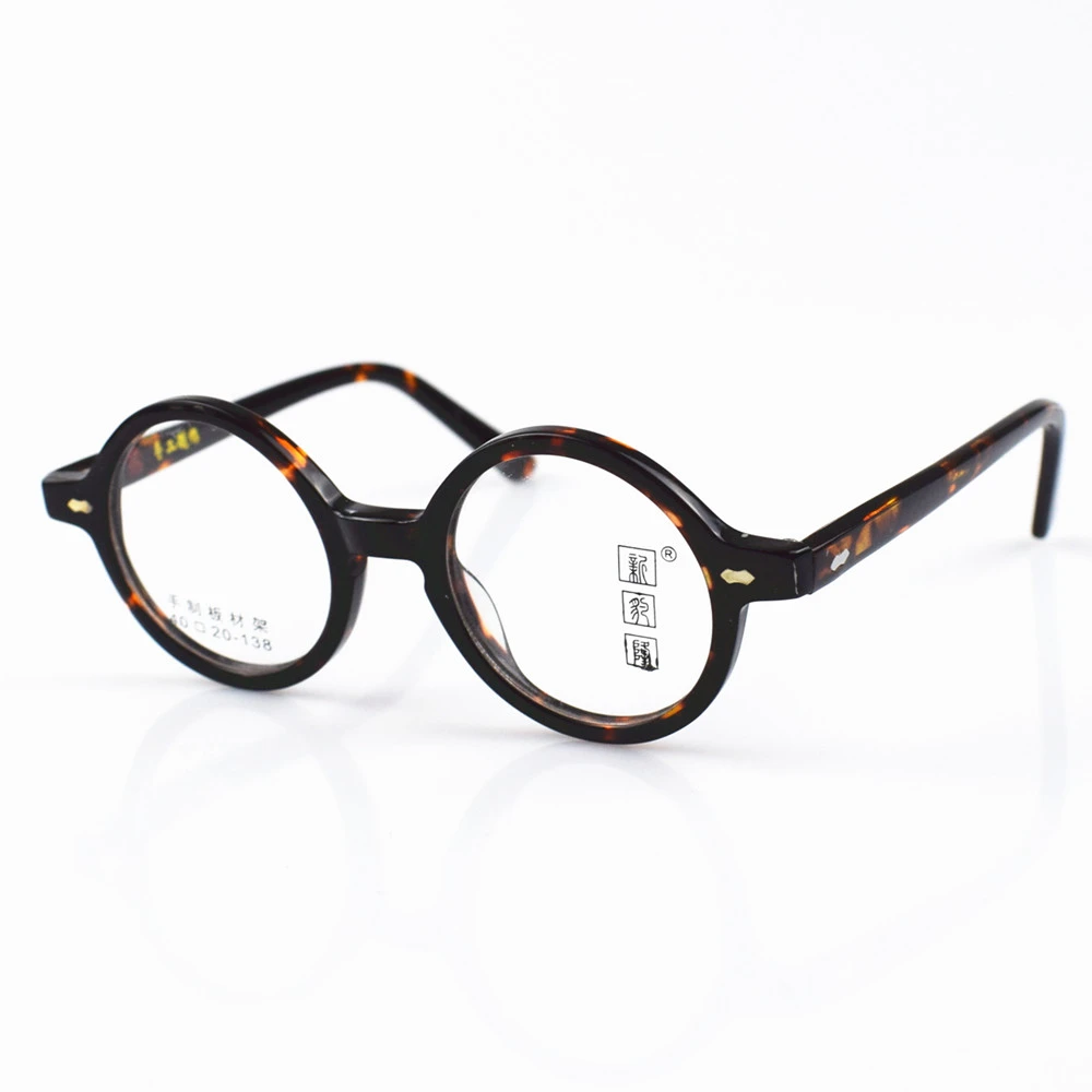 Vintage Small Round 40mm Handmade Optical Glasses Tortoise Eyeglasses Frames Rx Able Mens Women