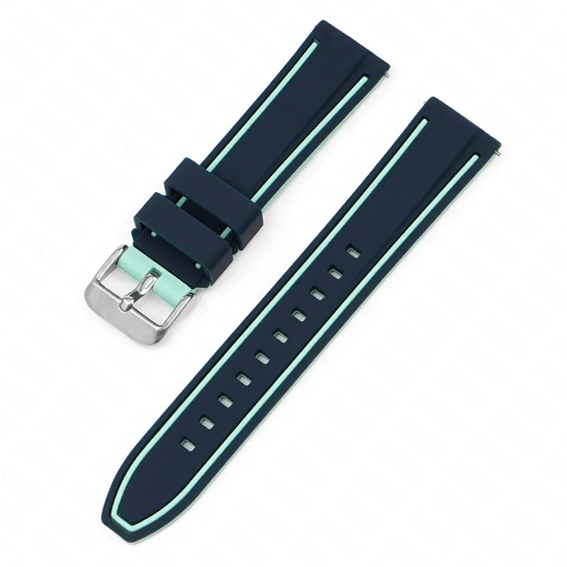Universal Double Color Waterproof Sport Silicone Watch Strap, Quick Release Rubber Band, Unisex Bracelet