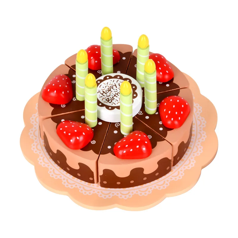Wooden Birthday Cake Food Toy Children Pretend Play Kitchen Cutting Toys Imitation Game for Kids Houseplay Game Educational Set 6