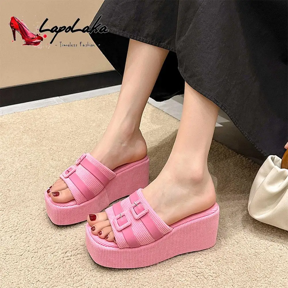 

Wedge High Heels Women Sandal Slippers 2023 New Fashion Buckle Design Office Lady Slippers Comfy Walking Simply Summer Sandal
