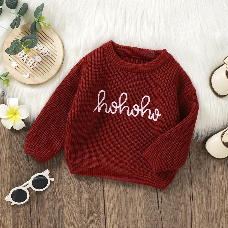 Baby Sweater Long Sleeve Crew Neck Letters Winter Warm Knit Pullover Sweater Infant Clothes for Girls Boys