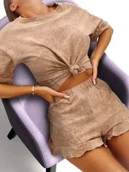 السيدات منامة مجموعة للمرأة بيجامة مجموعة فرقة بيجامة فام الصيف امرأة منامة النساء بيجامة مجموعات قصيرة الأكمام ملابس خاصة Pjs 3