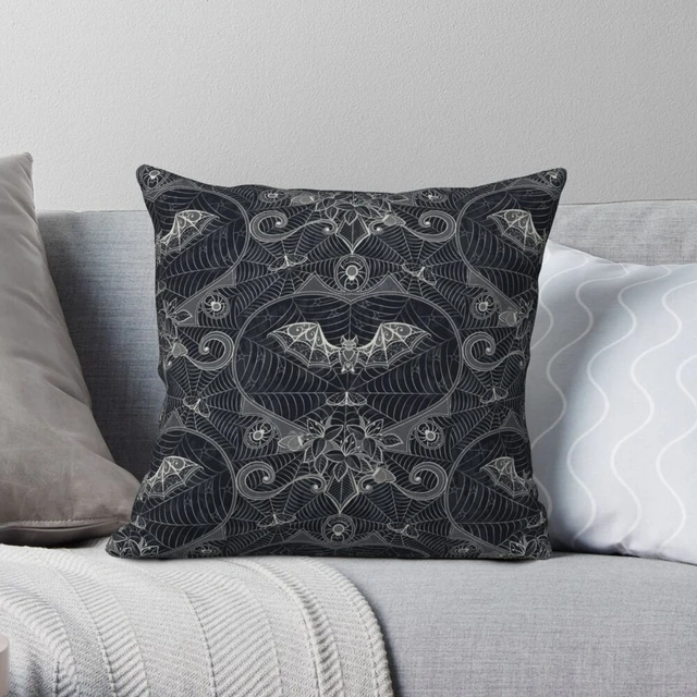 Gothic lace-bats-black Throw Pillow