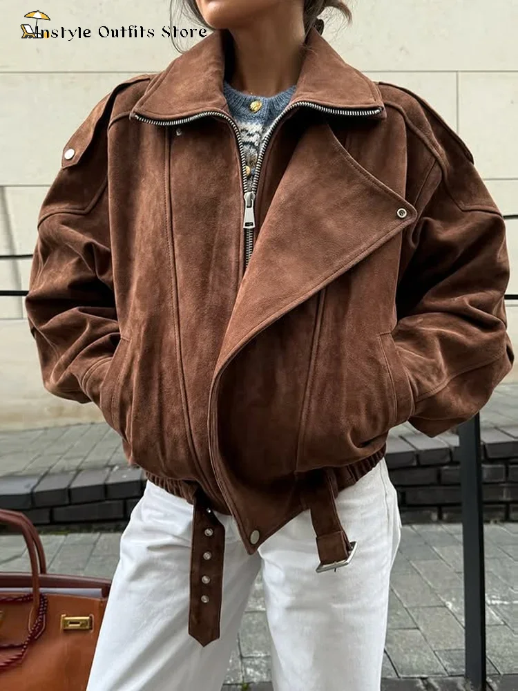 Veste Bomber Femme Simili Cuir | Col Revers, Manches Longues | Style Oversized Streetwear | Plusieurs Coloris - 8
