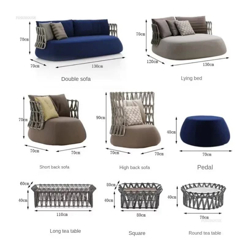 Nordic Rope Garden Sofas Courtyard Villa Open-air Sofa Chair Leisure Hotel Balcony Backrest Recliner Home Outdoor Furniture