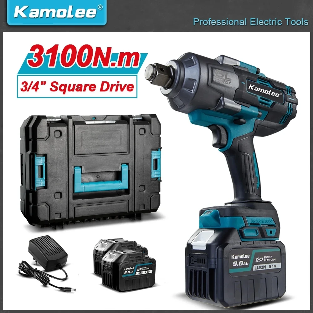 

Kamolee 3100N.m High Torque Brushless Electric Impact Wrench 3/4 Inch Power Tools Compatible With Makita 18V Battery