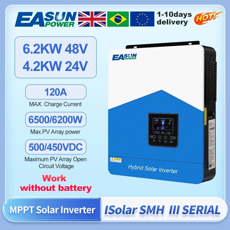 EASUN POWER 하이브리드 태양광 인버터, 순수 사인파 MPPT, 태양열 충전기, 가정용 인버터, 6.2KW, 4.2KW..