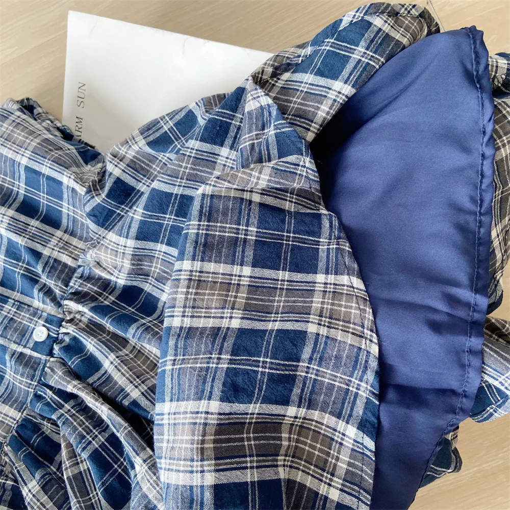 Y2K Plaid Short Dresses for Women Princess Birthday Party Dress Puff Sleeve Square Collar Bow Prom Summer Mini Vestidos Mujer