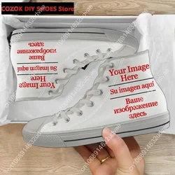 Custom Design High - Top Canvas Sneakers for Men - Personalized Vulcanized Lace - Up Shoes (White)