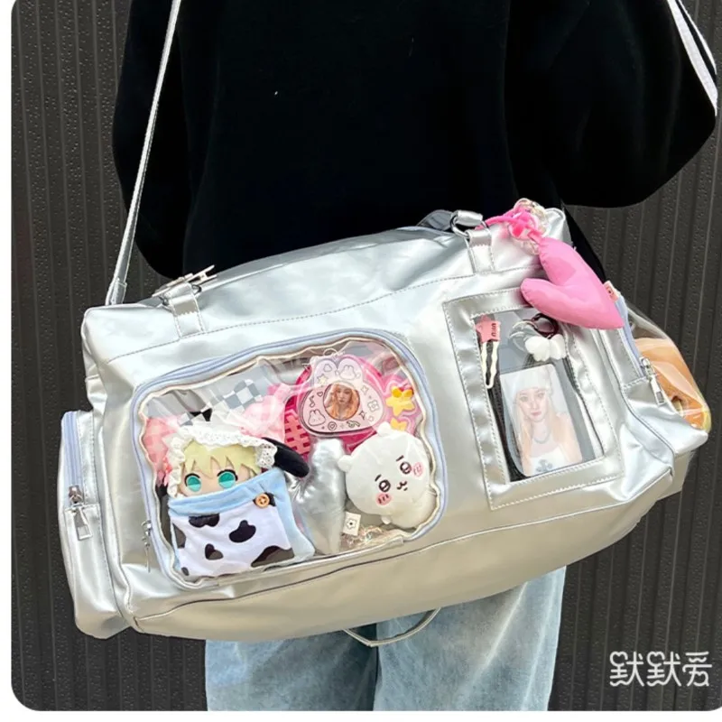 JIAERDI Harajuku Silver Itabag Women Fashionable Lightweight Large Capacity Fitness Bag Female Sports Travel Crossbody Bags New