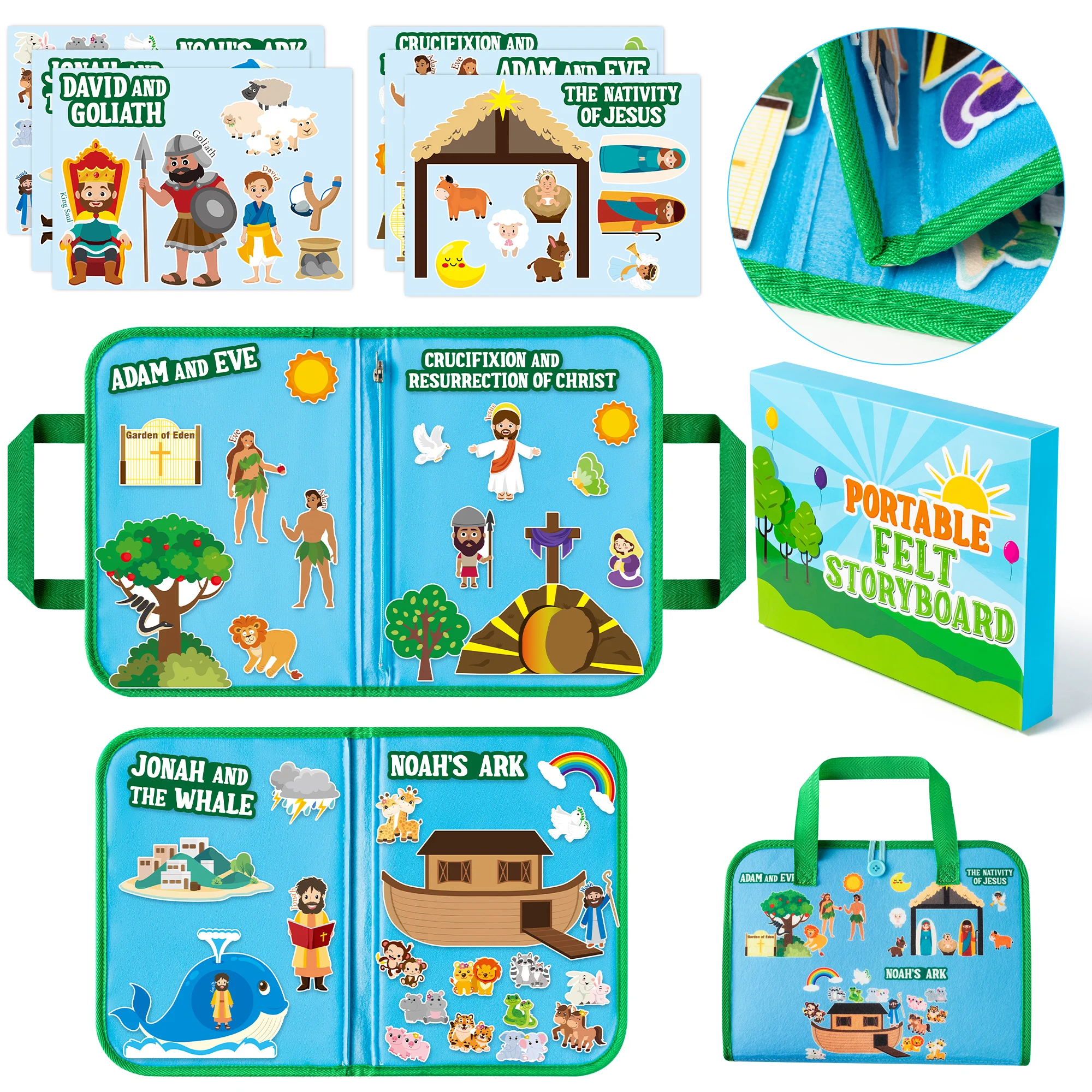 6Pcs Portability Religions Theme Felt Storyboard With Gift Box Jesus David Printed Puzzle Toy Kid Favor for Anniversary Birthday