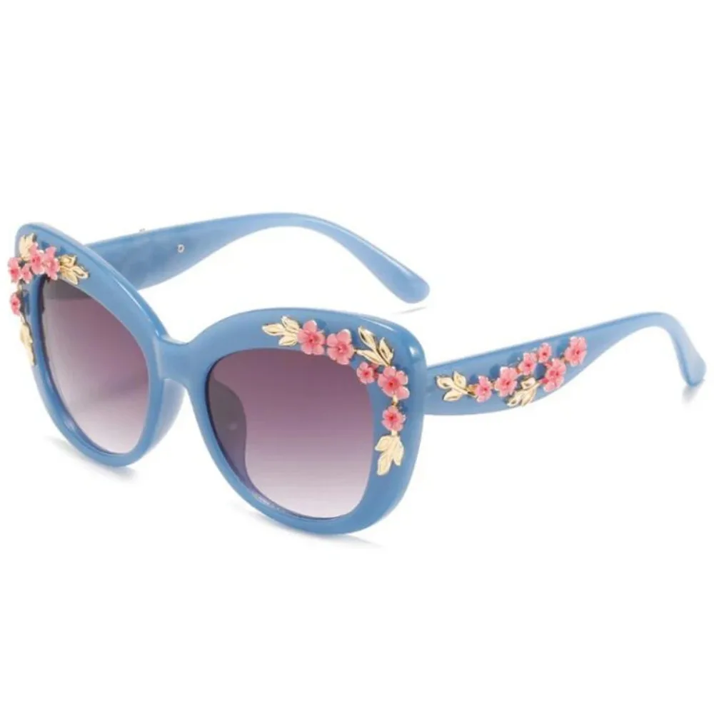 Retro Cat Eyes Sunglasses Flower Cat Eyes Sunglasses UV400 Butterfly Eyes Broken Plastic Gradient Men's and Women's Sunglasses