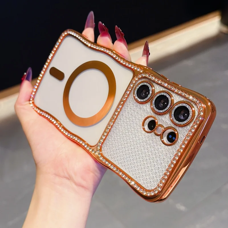 Luxury Bling Glitter Diamond Phone Case with Magnetic Lens Film Protection Cover